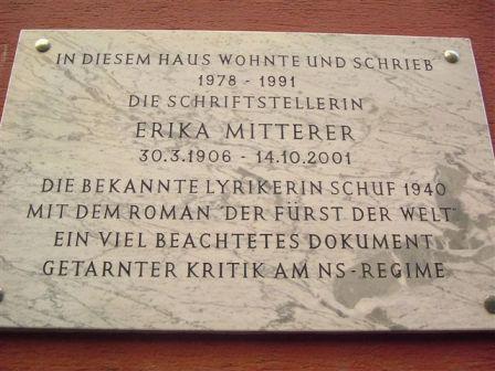 Gedenktafel für Erika Mitterer, Rainergasse, Wien